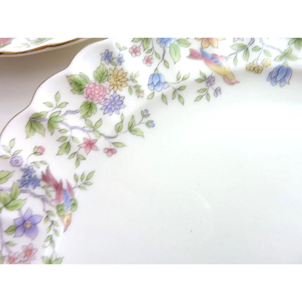 Momoyama Vintage Japanese Bone China Dinner Plates Birds Floral Gold Trim Set 3